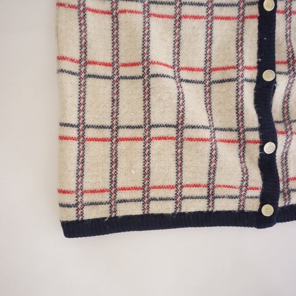 Vintage Pendleton Cream Navy Plaid Wool Checker Cardigan Old Money Preppy 1X - Picture 6 of 10